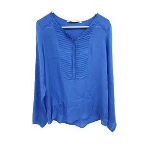 Custommade Blue 100% Silk Blouse Size 40 US 12